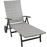 tectake® Rattan Garten Liege klappbar, Outdoor Balkon Möbel mit Rollen, Gartenliege wetterfest, Relaxliege für Garten, Sonnenliege, Terrassenmöbel Schlafliege, Poolliege oder Saunaliege - hellgrau