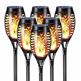 Hqynss 6er Set Solar Fackeln Außen mit Realistischem Flammeneffekt, IP65 Wasserdichte Solarlampen für Garten, Rasen, Pfad & Halloween Deko – LED Gartenleuchten für Hinterhof, Terrasse, Wegbeleuchtung