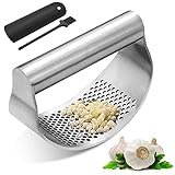 ACHANFLY Schnelle Knoblauchpresse Wippe Edelstahl Knoblauchwippe Garlic Press mit Silikon Knoblauch-Schäler und Bürste Knoblauchmühle für Ingwer Knoblauch Crusher Squeezer Slicer (Spülmaschinenfest)