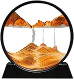 AOLIFLY Bewegliches Sandkunstbild, dynamische 3D-Sandkunstmalerei, runde Glas-Sandkunst-Sandlandschaften, flüssige Bewegung für Home Office Desktop Decor Geschenke(Orange, 12 Zoll)