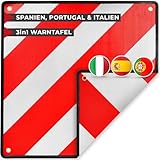 ATHELON® 3in1 Warntafel für Italien, Spanien & Portugal - Hochwertige Warntafel Italien für Fahrradträger & Wohnmobil - Reflektierendes Warnschild