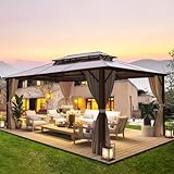 EROMMY 4 X 3 m Pavillon Doppeldach Alu Wasserdicht mit Vorhang-Seitenteile und Netz, Wetterfest Gartenpavillon Stabil Aluminiumrahmen Polycarbonat Partyzelt Hardtop für Garten, Terrasse