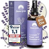 Emma Grün® Lavendelspray & Kissenspray 100ml [BIO-QUALITÄT] - Lavendelspray für Kopfkissen - Mit Naturreinem Lavandula Angustifolia - Lavendel Kissenspray zum Einschlafen - Lavendelöl Spray