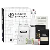 Kombucha Brewing Kit Bio, Kombucha Starter Set mit Bio-SCOBY Starterkultur und Kombucha Pilz, Gärgefäß, Bügelflasche, BioRohrohrzucker und Glasstrohhalm, handgefertigt, vegan, glutenfrei, laktosefrei