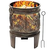 Amagabeli Feuerschale mit Funkenschutz 58 x 42 cm Feuerkorb mit Funkenschutz & Griffen Feuerschalen für den Garten Feuerstelle mit in Antik-Rost-Optik Garten Multifunktional Fire Pit