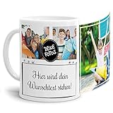 PR Print Royal Foto-Tasse selbst gestalten mit Text & Collage für 3 Fotos - Geschenk für Familie, Freunde, Geburtstag, Weihnachten - Keramik Weiß, 300 ml I Personalisiert