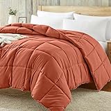 Homelike Moment Leichte Daunen-Alternativ-Bettwäsche, Orange, Ganzjahres-Bettdecke, gesteppt, wendbar, weich, Queen-Size-Bett, volle Größe, 224 x 224 cm