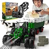 PENGBU RC Traktor Spielzeug ab 3 4 6 8 Jahre, 2.4 GHz Ferngesteuerter Traktor Ferngesteuert, Trecker Ferngesteuert Spielzeug ab 3 4 5 6 Jahre, Farm Traktor mit Fernbedienung,Kuh,Schaf und Heuballen