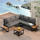 KEYIDE Gartenmöbelset mit Sofa und Couchtisch, Balkonmöbel mit Eckposition und Winkelverstellbarer Liegefunktion, Lounge Möbel Outdoor mit Cushion, Verzinkte Stahlrohre, Grau