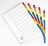 5er Set 10-teiliges Register/Trennblätter aus buntem stabilem PP, DIN A4 praktischem Deckblatt aus stabilem Papier zum Beschriften. Trenn-Blätter für die Ordner-Organisation im Büro