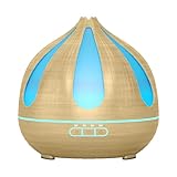 Aroma Diffuser, 500 ml Ultraschall Befeuchter mit Fernbedienung, GuKKK Holzoptik Aromatherapie Düfte Luftbefeuchter, 7 Farben LED, Fernbedienung mit Timer-Einstellung, für Schlafzimmer, Yoga, Büro