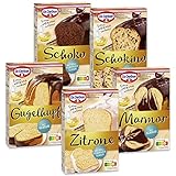 Dr. Oetker Backmischungen Kuchenmischungen 5er Probier-Set Zitronen Kuchen, Schoko Kuchen, Schokino Kuchen, Marmor Kuchen, Gugelhupf