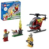LEGO City Fire Helicopter 60318 Building Kit for Kids Aged 4+; Includes Firefighter and Vendor Minifigures with Accessories, Including Toy Walkie-Talkie, Bread and 2 Hotdog Elements (53 Pieces)