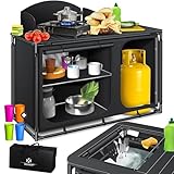 KESSER® Campingküche | Inkl. Tragetasche & Becherset | Campingschrank Faltschrank | mit Aluminiumgestell | Reiseküche | Küchenbox | Zeltschrank | Outdoor Camping Küche | Schwarz/Schwarz | Typ F4