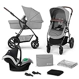 Kinderkraft MOOV CT Kinderwagen 3 in 1 komplettset bis 26 kg, Kombikinderwagen reisesysteme mit Babyschale I-size 40-75 cm, Wickeltasche Regenschutz Fußsack, Zusammenklappen, Liegeposition, Grau