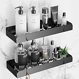 pickpiff 2 Stück Duschablage Ohne Bohren Duschregal Badregal Wandregal Ablage Dusche Duschkorb Badezimmer Organizer Shower Shelf Regal für Bad und Küche, Metall Edelstahl, Schwarz