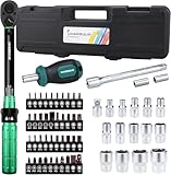 Uharbour 1-25Nm Drehmomentschlüssel Set für Fahrräder, 60 Stück 1/4 Fahrrad Drehmomentschlüssel Set mit Bits und Verlängerungsstange, ±3% Fehlergenauigkeit