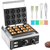 VEVOR Elektrischer Donutmaker, 1550 W Kommerzielle Donutmaschine mit Antihaftbeschichtung, 12-Loch-Waffelmaschine mit Doppelseitiger Heizung für 12 Donuts, für Restaurants und den Heimgebrauch