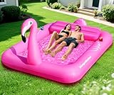 DeeprBetter Luftmatratze Pool Flamingo, Aufblasbar Luftmatratze Pool XXL mit Aufblasbare Kissen & Getränkehalter, Groß Wasser Matratze 205 * 150CM, Pinker Flamingo Pools Luftmatratzen 2 Personen