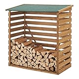 [en.casa] Brennholzunterstand aus Tannenholz 123x116x64cm Kaminholzregal Außen Garten Feuerholzregal mit Wetterschutz Unterstand für Kaminholz Natur