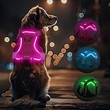 Light Up Dog Harness Rechargeable,LED Dog Harness for Night Walking,Dog Vest Harness for Small/Medium/Large/X Large Size Dogs-No Pull,High Visibility,Pink,XS