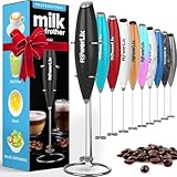 PowerLix Milchaufschäumer Stab, Milchschäumer Elektrisch - mit Edelstahlständer 15-20s, 19000 U/min, Batteriebetriebener Milk Frother für Kaffee, Latte, Cappuccino, Heiß & Kalte Schokolade, Schwarz