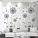 Arawat 2 St. Wandtattoo Pusteblume Wohnzimmer Wandtattoo Blumen Wandaufkleber Schlafzimmer Wandsticker Kinderzimmer Fenstertattoo zum Kleben Schwarz Wandbilder Pflanzen für Küche Bad Flur Fenster Tür