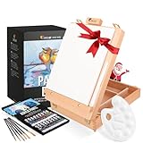 Acrylfarbe Set für Künstler 34-teilige - mit Malkoffer für Erwachsene aus Holz, Staffelei 24 Tuben Acrylfarben, 6 Malpinsel, Leinwand, Spachtelmesser und Mixpalette