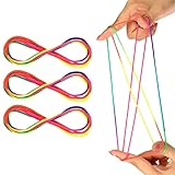 Shappy 3 Fingerspiel Seile Fadenspiel Bänder Fingertwiste Bunte Schnüre für Party Mitgebsel Faden Spielzeug für Teenager Erwachsene (Regenbogen)
