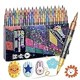 Glitzer-Farbstifte – Doppelspitzen-Tintenset Auf Wasserbasis, Glitzermarker Mit Feiner Und Pinselspitze Zum Ausmalen, Malen, Basteln, Scrapbooking, Grußkarten, Kunstbedarf Für Erwachsene Und Kinder