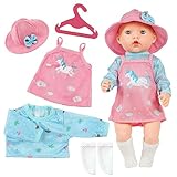 Aolso Kleidung Outfits für Baby Puppen, Puppenkleidung =langärmeliges Trägerkleid+Mütze+Socke+Aufhänger, Puppe Zubehör für Baby Puppen 35-45 cm