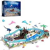 MONOFUN Ozean-Achterbahn-Abenteuerpark-Bausatz, Freunde-Bausteine mit U-Boot, Delfinen, Fischen, Muscheln, Wasserpark-Karneval STEM-Spielzeug, Geburtstagsgeschenk für Jungen & Mädchen ab 6 Jahren
