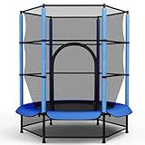 LIFERUN Trampolin für Kinder, Trampolin Outdoor Ø140cm, Trampolin Indoor Kinder mit Sicherheitsnetz, Gartentrampolin für Training & Unterhaltung, bis 50 kg, Spielzeug Geschenk Kinder, Blau