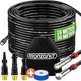 MONZANA® Rohrreinigungsschlauch Premium Set 15m 200bar inkl. 3 Adapter 2 Düsen mit Kärcher kompatibel Hochdruckreiniger Universal Rohrreinigungsset