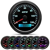85MM GPS Geschwindigkeitsmesser 0-120km/h, 7 Farben Hintergrundbeleuchtung Kilometerzähler Geschwindigkeitsmessgerät für Motorrad Marine Boot Auto LKW mit GPS Antenne
