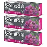 BIOMED – Sensitive Zahnpasta 3 x 100 g, stärkt den Zahnschmelz und reduziert die Empfindlichkeit, beruhigt das Zahnfleisch und schützt vor Karies, frei von Fluorid, SLS, PEG, Saccharin
