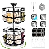 SIAZIH Gewürzregal Drehbar 2 Etagen mit 12 x 120ml Gewürzgläser, 360°-Uhr Lochgröße wählen, 360° Gewürzkarussell Drehbar, Spice Rack aus Edelstahl, Gewürze Organizer für Einfachen Zugriff auf Gewürze