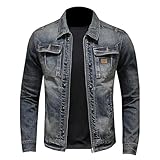 Jacke Herren Vintage Jeansjacke Western Cowboy Kostüm Revers Reißverschluss Mantel Retro Denim Bomberjacke Fashion Übergangsjacke mit Brusttasche Klassische Trucker Cardigan Lässige Coat