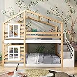 ZYLOYAL10 Kinderbett Baumhaus mit Speicherung und Rausfallschutz 90 x 200 cm, Hochbett für Kinder– 2X Lattenrost (Natur)