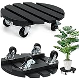 Duscdesp 2 Stück Pflanzenroller Rund 30cm Blumenroller, Holz Rollbrett Pflanzen mit 360° Feststellbare Räder Schwerlastbereich Blumentopf Untersetzer mit Rollen Indoor Outdoor Wetterfest (Schwarz)