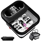 Qtiice Touchscreen Faltbare Fußbad und Massagegerät mit Heizung, Fußbadewanne, Fußbad mit Wärme und Blasen, Temperaturregelung, Massage-Rollen, Vibration, Pediküre-Stein, Griffe - Dunkel