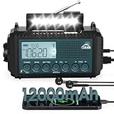 Roxicosly Kurbelradio, Notfallradio mit 12000 mAh Power Bank, AM/FM/SW Baustellenradio, Kurbel & 5-Wege Solar Radio mit Weltempfänger, Als Taschenlampe & Ladegerät, für Ourdoor, Camping, Baustelle