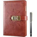 Kesote Tagebuch mit Schloss Notizbuch A5 Liniert Tagebuch für Mädchen Erwachsene Journal mit Stift Passwort Buch Braun, 210 Seiten