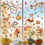 decalmile Fensterbilder Kinderzimmer Herbst Fensteraufkleber Herbst Ahornblätter Kürbis Waldtiere Fenster Wiederverwendbar Fenstersticker Herbst Glas Herbstdeko Aufkleber