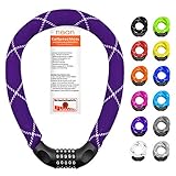 nean Fahrradschloss mit Zahlen, Kettenschloss hohe Sicherheitsstufe, Fahrrad Schloss Zahlenschloss mit Code, Kette aus gehärtetem Stahl, extrem robuste Gewebeummantelung, lila, 6 x 6 mm x 900 mm