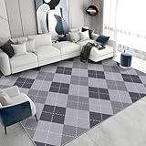 buyluhn Waschbarer Kurzflor-Teppich 60x180, Streifen Karo Teppich Kinderzimmer, Geometrische Muster Dünn Saugfähig Für Wohnzimmer Schlafzimmer Jugendzimmer Oder Als Bettvorleger QR-39