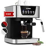 Klarstein 1,5 L Siebträgermaschine für 2 Tasse Kaffee, Mini Espressomaschine mit Milchschäumer, 15 Bar Siebträger Kaffeemaschine Klein, Gute Espresso Kaffeemaschine, Edelstahl-Espressomaschinen 1050 W