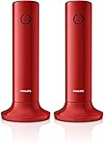 Philips M4502R/34 Schnurloses Festnetztelefon, 4,1 cm (1,6 Zoll), LCD-Display, Hintergrundbeleuchtung, integrierter Lautsprecher, Freisprecheinrichtung, HQ-Sound, dünn und kompakt, Rot (kompatibel: