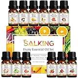 SALKING Ätherische Öle Set, 12x10mL 100% Bio Duftöl für Diffuser, Preiselbeere, Pfirsich, Erdbeere, Wassermelone, Feige, Kokosnuss, Grapefruit, Limette, Ananas, Mango, süße Orange, Passionsfrucht