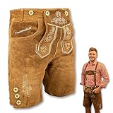 Trachtenlust Herren Lederhose, traditionelle Trachtenhose in Hellbraun und Dunkelbraun, Größen 46-58